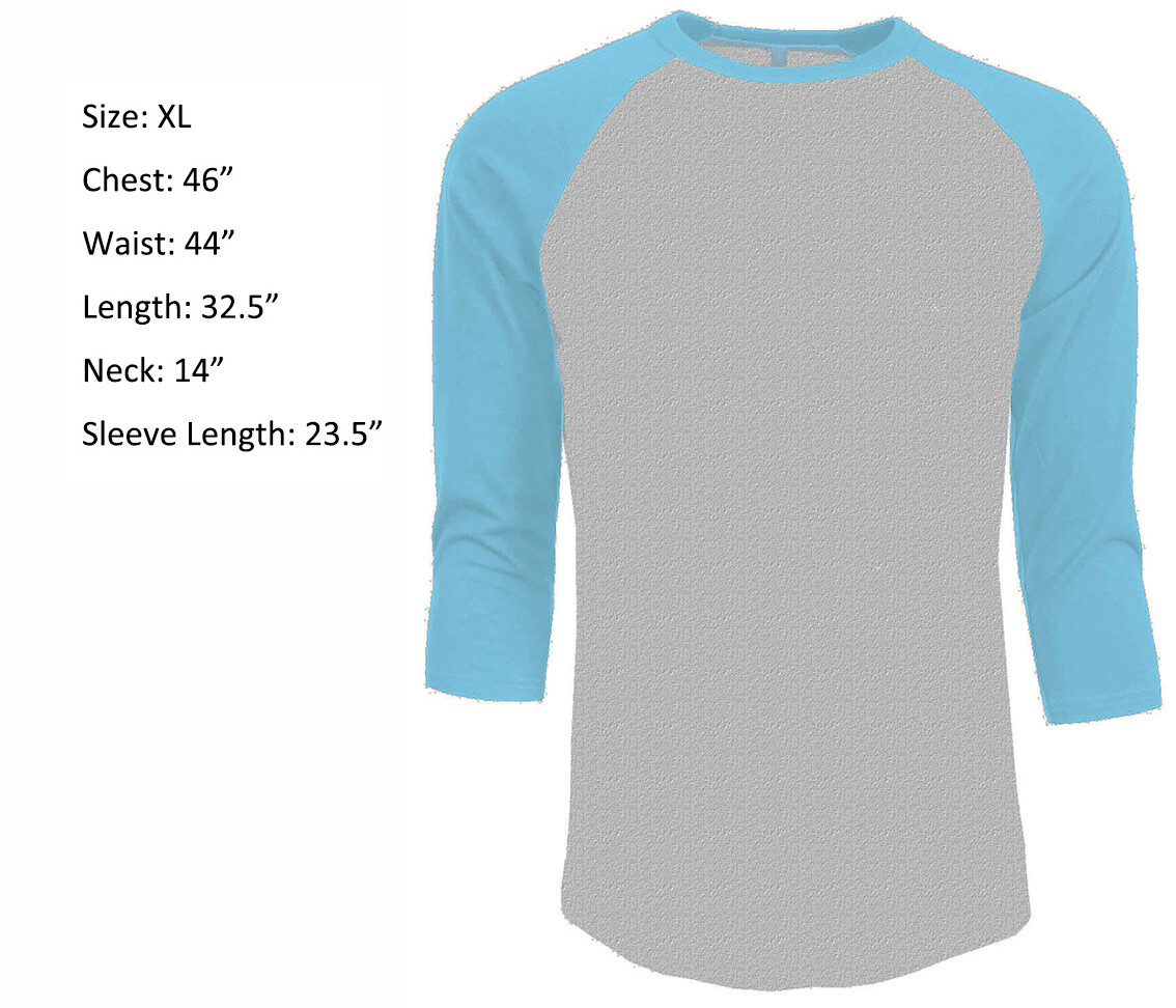 Простая футболка с рукавом 3/4 Бейсбольный трикотаж реглан Мужская футболка Серый Голубой XL