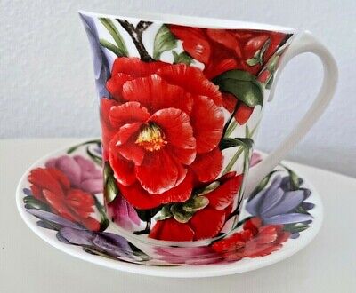 Aynsley Camelia Flower Cup & Saucer Original Watercolor By Coral Guest W/Tag