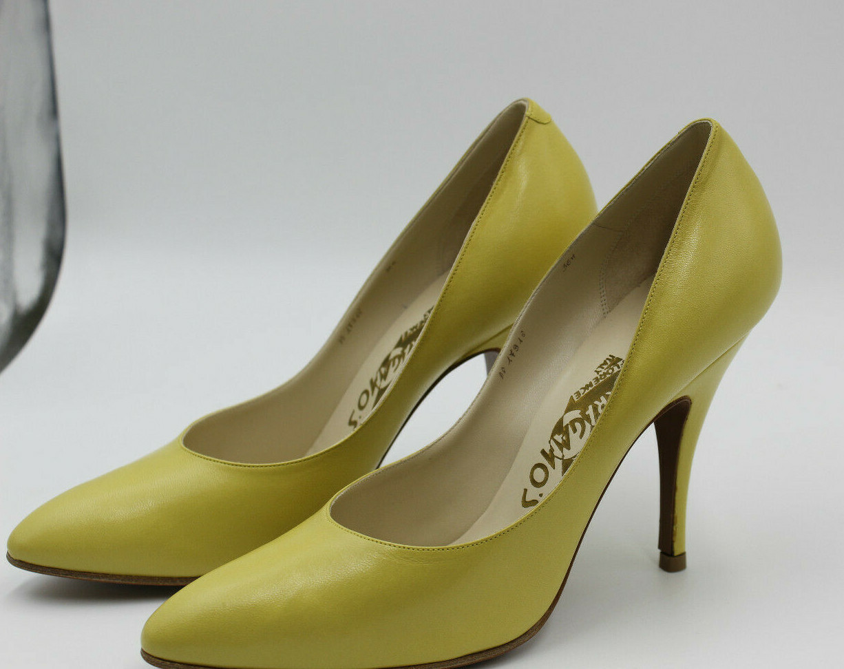 Pre-owned Ferragamo Salvatore  Women's Chianti Limone Kid Limited Edition Heel Size 36m In Yellow