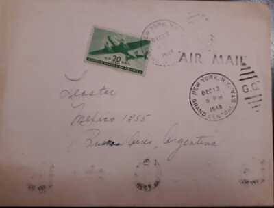 L) 1949 UNITED STATES, GREEN, AIRPLANE, 20 CENTS, AIRMAIL, CIRCULATED  COVER FRO