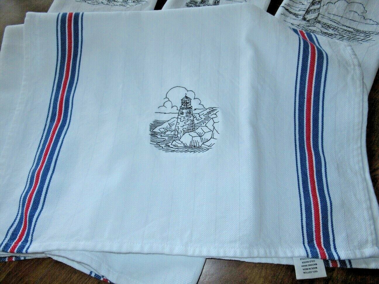 6 Light house machine embroidery tea towels
