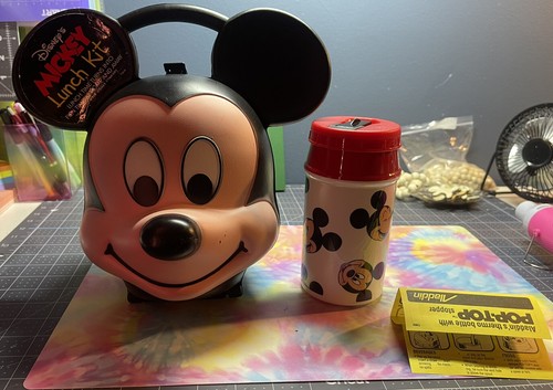 Rare Vintage Disney Mickey Mouse Head Lunch Box Kit W