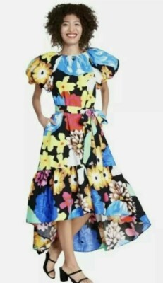 Christopher John Rogers Floral Puff Sleeve High-Low Dress - size S (B16)