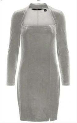 Vero Moda Dana long sleeve velvet dress ghost gray - Medium NWOT Party Holiday