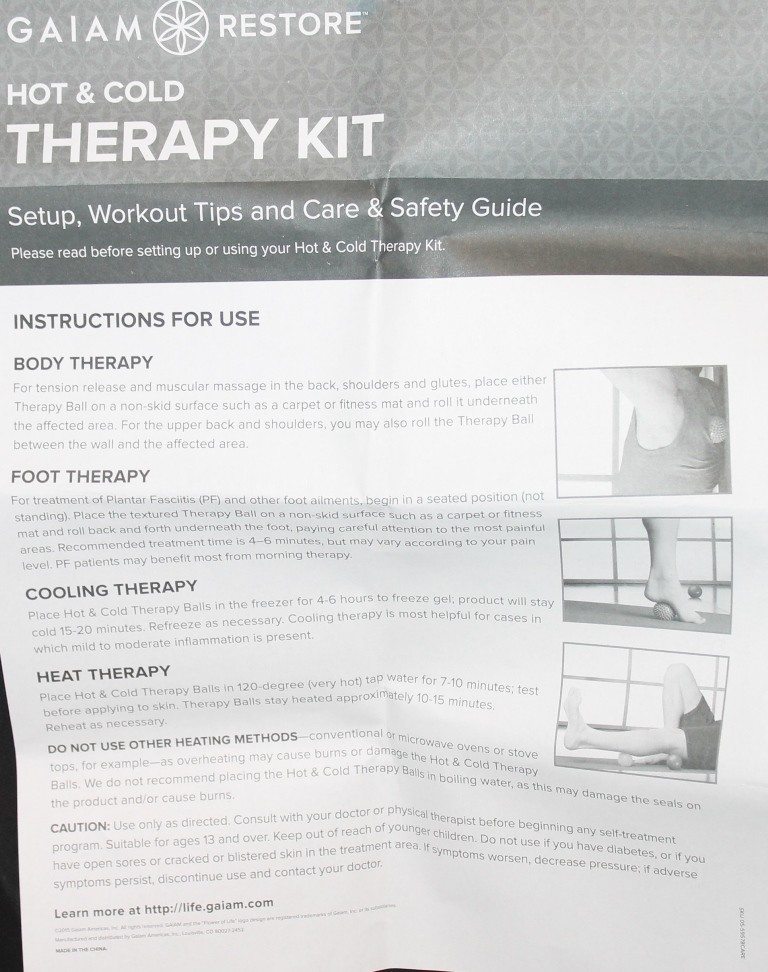 GAIAM RESTORE HOT & COLD THERAPY KIT 2 BALLS SMOOTH TEXTURED INSTRUCTIONS