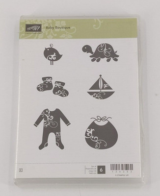 Stampin Up Baby Boutique Rubber Stamp Set Bib, Turtle, Booties, Bird and more