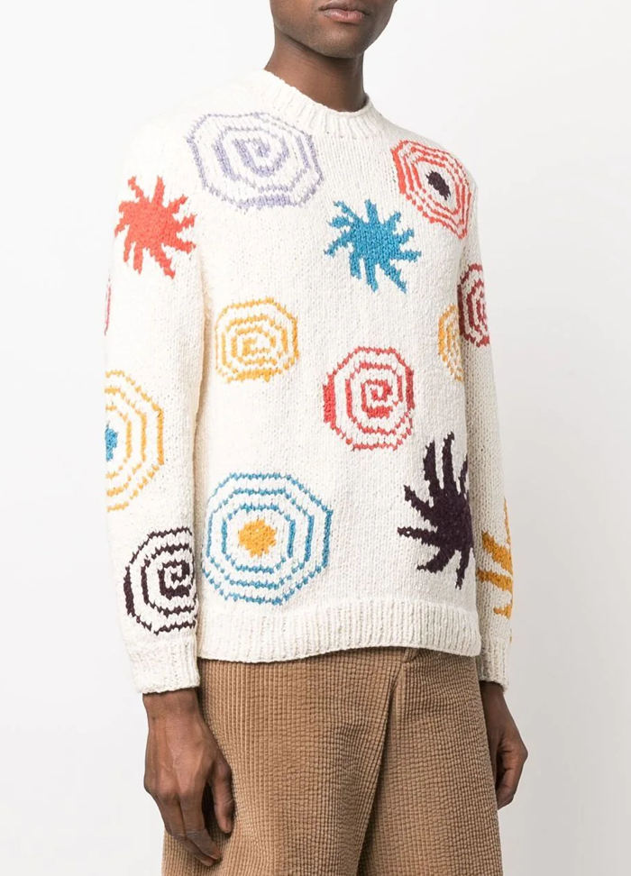 Pre-owned The Elder Statesman M/l Stars Spirals Crew Sweater Cotton Men Or Women In White