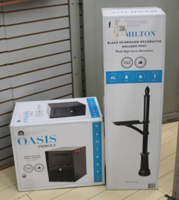 Architectural Mailboxes Oasis Tribolt Black Metal XL Mailbox & Hamilton Post