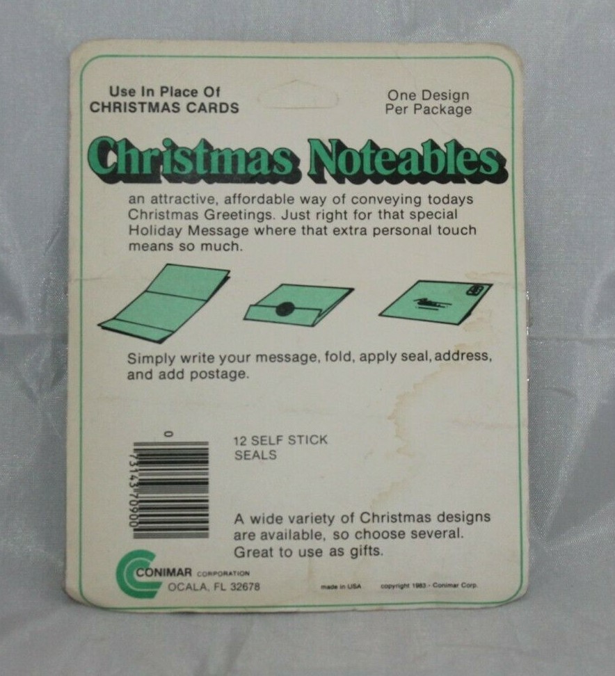 Vintage Christmas Noteables 12 Self Stick Seals Note Cards Child Animals Birds