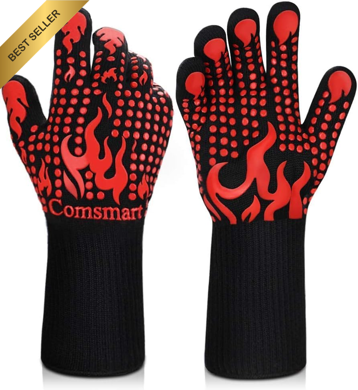 BBQ Gloves, 1472 Degree F Heat Resistant Grilling Gloves Silicone Non-Slip Oven