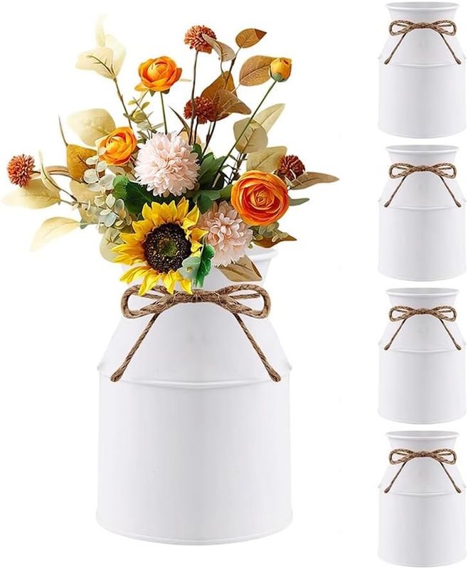 4 Pack Galvanized Iron Flower Vase, Vintage Metal Milk Can Flower Vase with Twin
