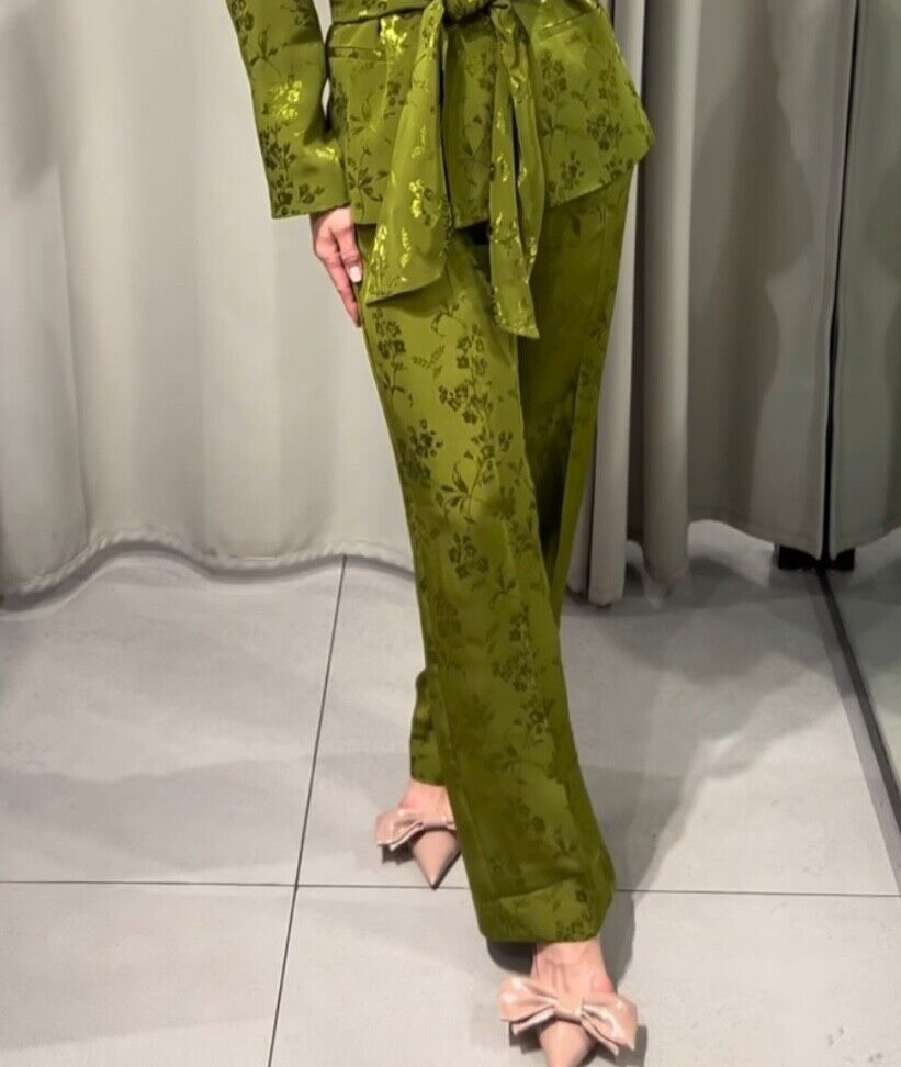 ZARA SIZE S WOMAN SS24 GREEN STRAIGHT-FIT JACQUARD TROUSERS ZARA SIZE S WOMAN SS24 GREEN STRAIGHT-FIT JACQUARD TROUSERS