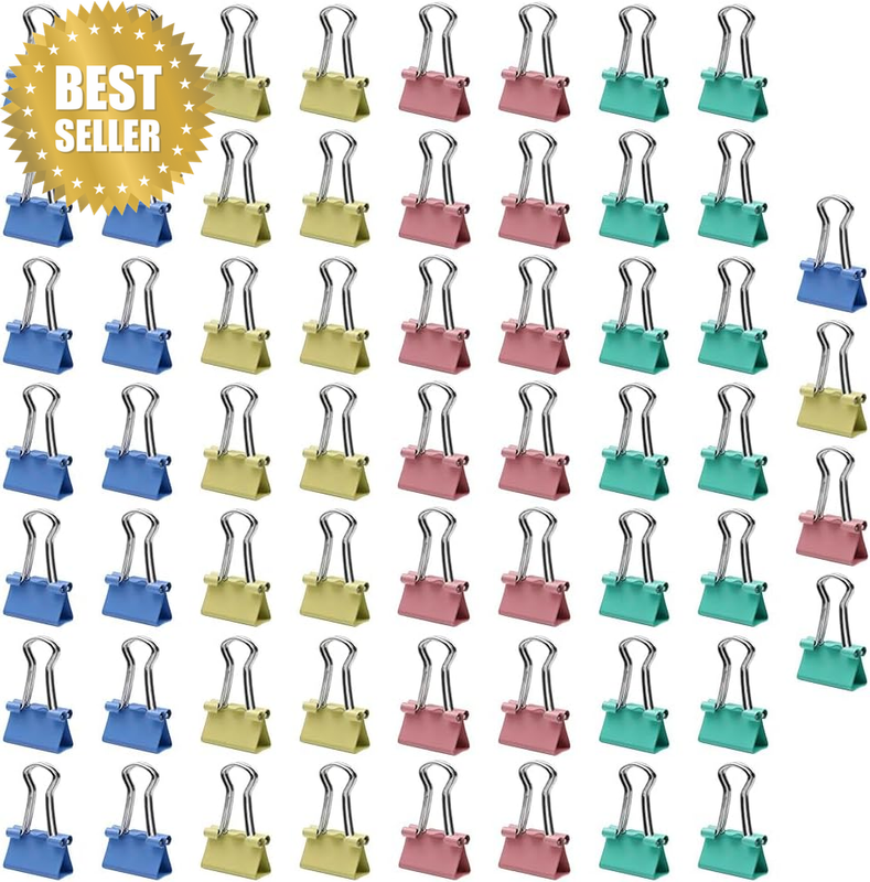 60Pcs  Metal Paper Binder Clamps 15Mm Multicoloured Foldback Clips Binder Clips