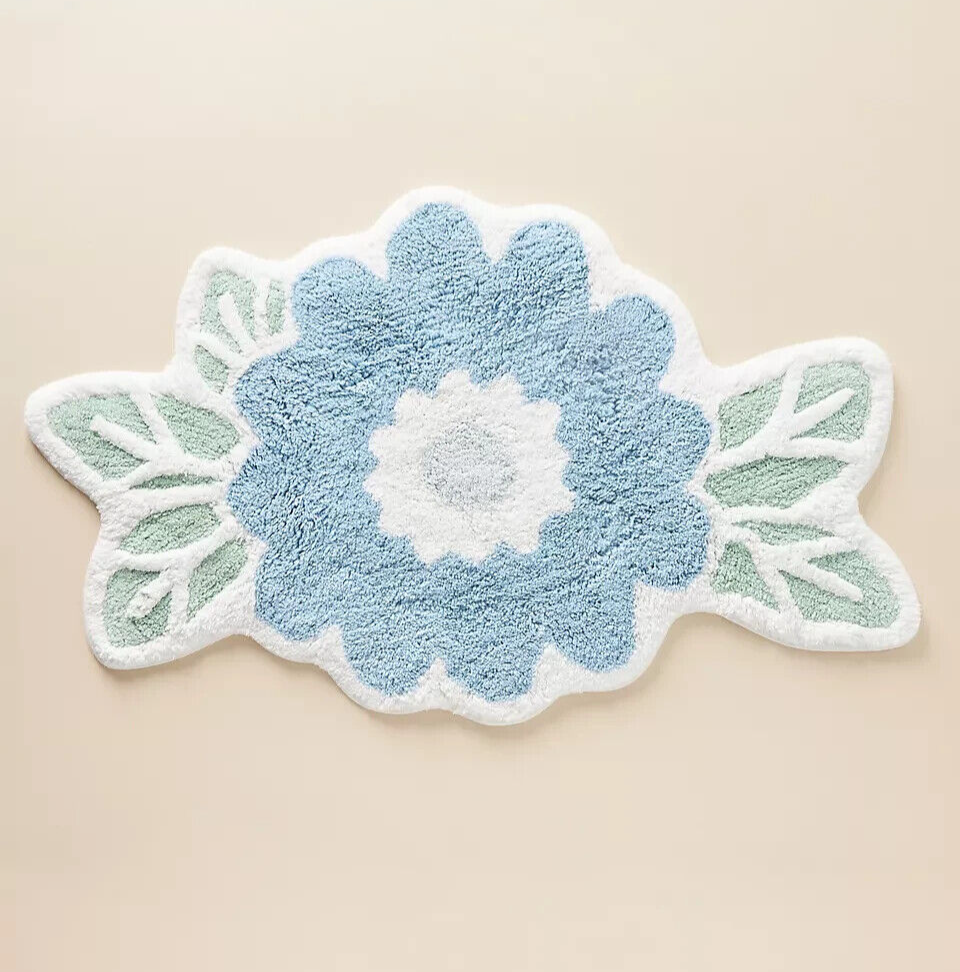Anthropologie Tufted Bouquet Bath Mat Blue Floral Soft