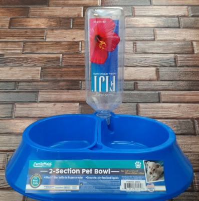 Automatic Water Dispensing Dog Bowl Divided Blue Food And Water