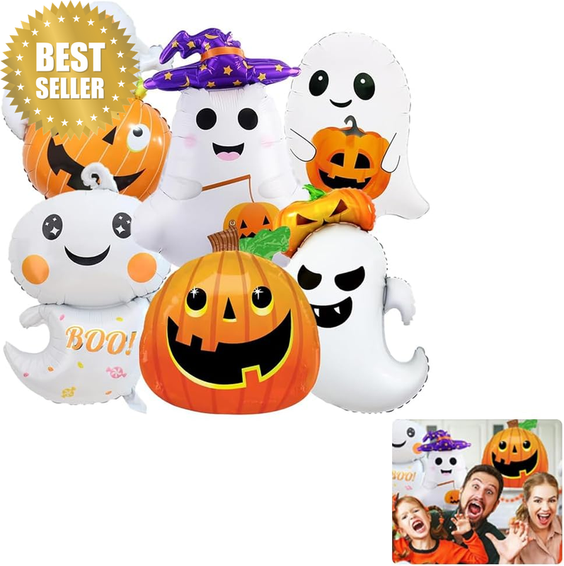 6Pcs Ghost Balloons and Pumpkin Balloons Set, Halloween Foil Balloons
