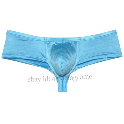 Men's Silk Glossy Bulge Pouch Boxer Briefs Male Cheek Underwear 1/2 Hip Swimsuit