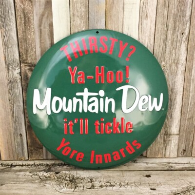 Mountain Dew Soda Pop Cola Button Domed 14'' Embossed Metal Tin Sign Vintage New