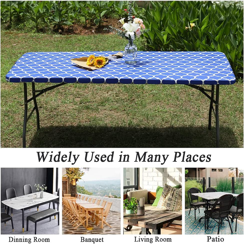 Rectangle Picnic Tablecloth, Waterproof Elastic Fitted Table Covers for 6 Foot T