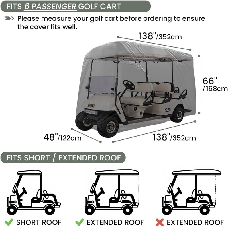 Golf Cart Cover 2/4/6 Passenger, 156"/144"/138"/125"/114"/95" Waterproof Golf Cl