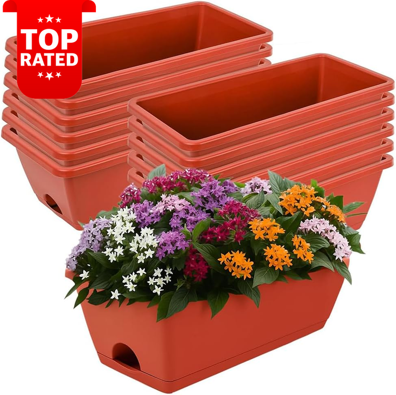 10 Pack Rectangle Flower Pots with Drainage Holes Indoor Outdoor Garden Planters