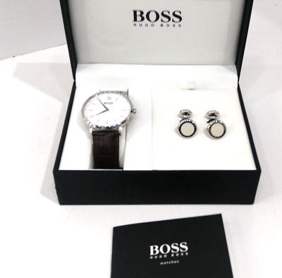 Hugo Boss watch and cufflinks gift set HB.274.1.14.3164 NEW BATTERY FITTED