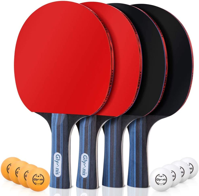 Ping Pong Paddles Set of 4 Table Tennis Rackets with 8 Balls, Storage Case for I