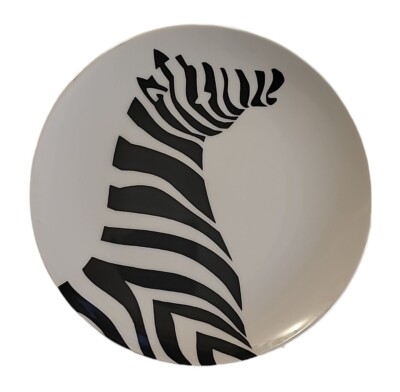 Fitz & Floyd Zebra Plate Vintage 1987 Porcelain Black White Japan 7.5''