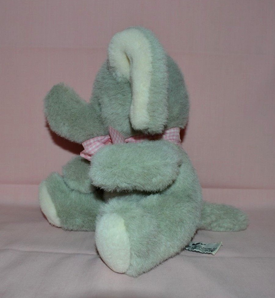 VINTAGE CUTE STUFFED ELEPHANT W/PINK RIBBON AROUND NECK RUSS BERRIE & CO  #1273