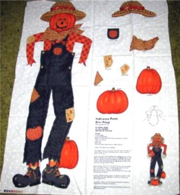 HALLOWEEN PATCH DESIGN Scarecrow & Pumpkin Door Panel Cotton Fabric