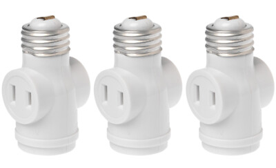 E26 Light Bulb Socket to 2 Polarized Outlet Adapter, Convert Light Socket 3 Pack