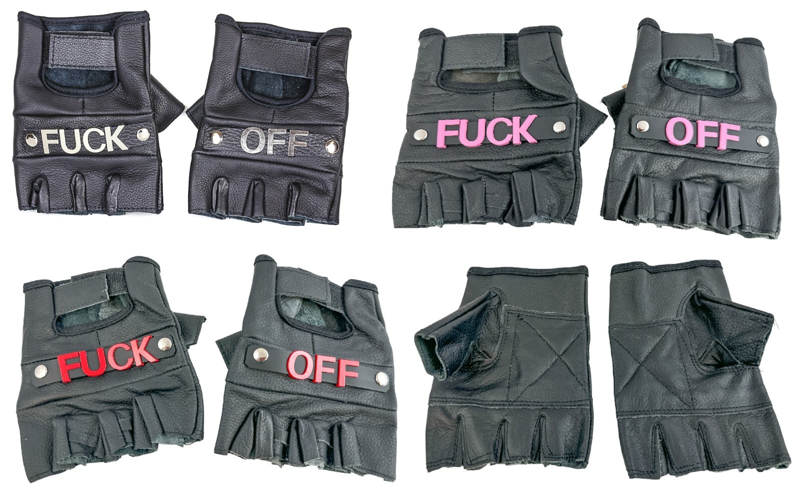 Fingerless Black Leather Fuck Off Gloves Biker Punk Cosplay Clothing USA Seller Fingerless Black Leather Fuck Off Gloves Biker Punk Cosplay Clothing USA Seller