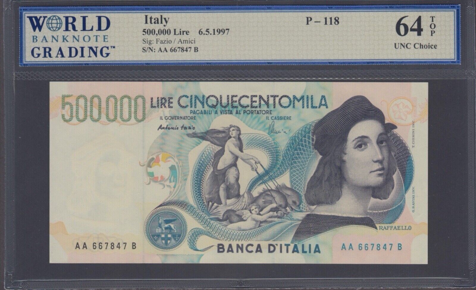 ITALY 500000 LIRA P-118 1997 *AA* Extra Rare UNC PRE EURO