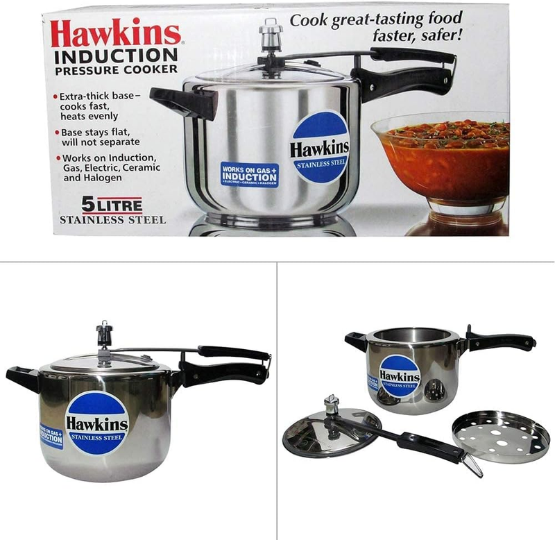 Hawkins B30 Pressure Cooker, 5 Liter, Silver