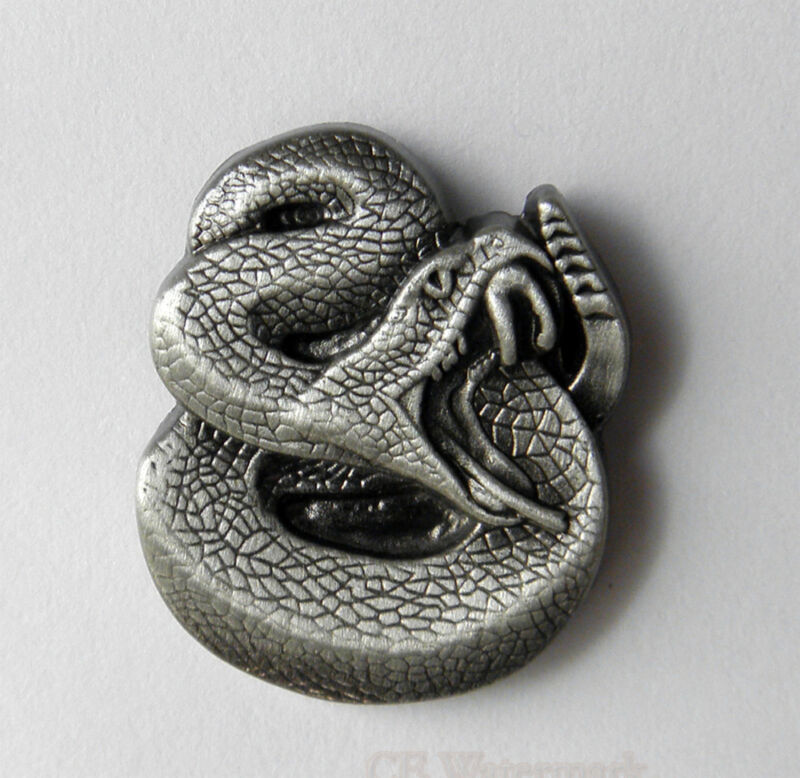 RATTLE SNAKE 3-D PEWTER LAPEL PIN BADGE 1 INCH