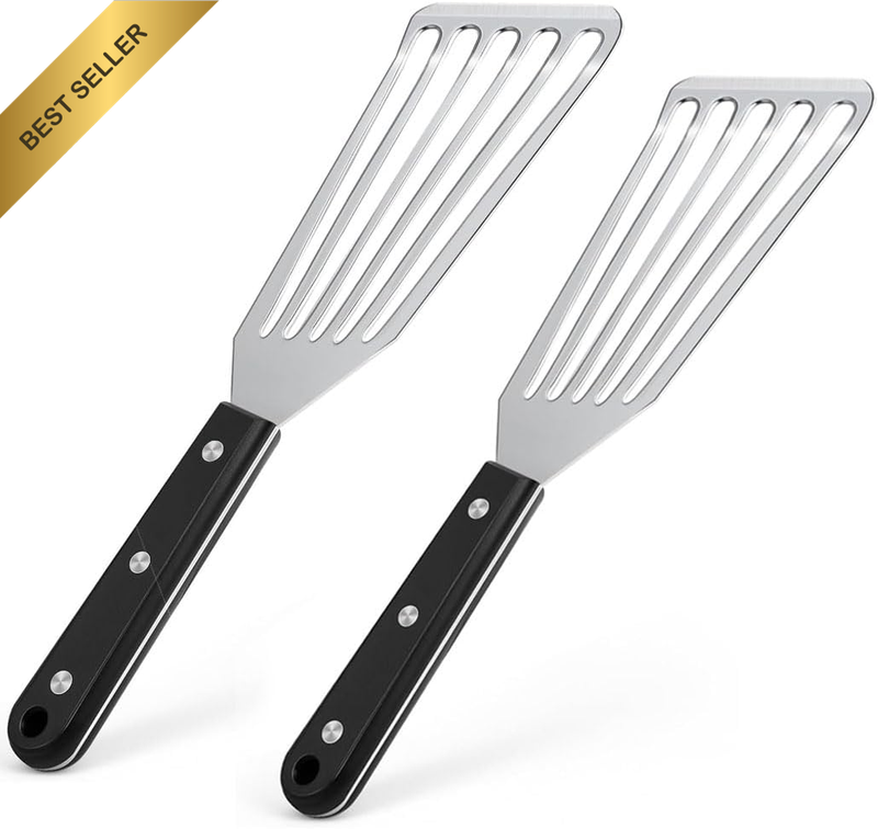 2 Pack Professional Fish Spatula Stainless Steel, Flexible Slotted Turner with H