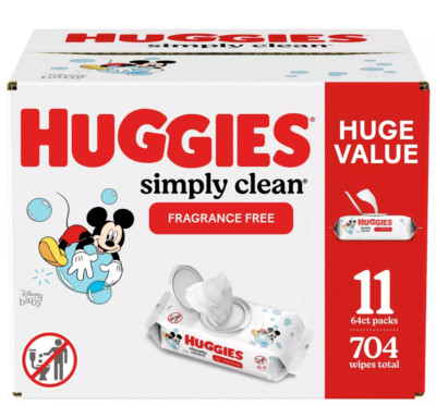 Huggies Simply Clean Baby Wipes 11 Packs (704 CT) Disney