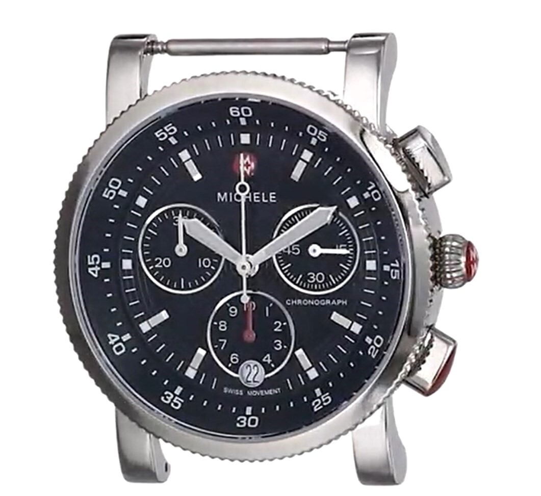 Pre-owned Michele Sport Sail Large Black Dial Stainless Steel Watch Mw01c00d9002 38mm