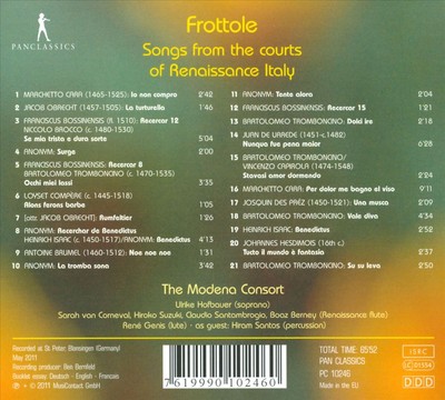 ULRIKE HOFBAUER/THE MODENA CONSORT FROTTOLE: SONGS FROM THE COURTS OF RENAISSANC