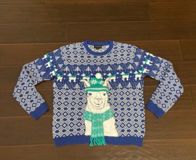 Blizzard Bay Men's Ugly Christmas Blue/White Sweater Llama 3D Scarf Sz Medium 