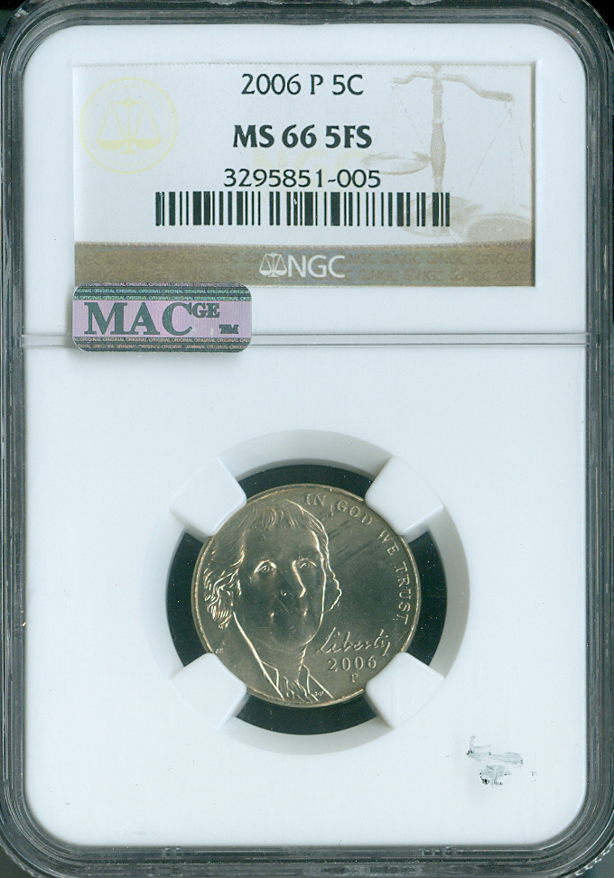 2006 P Jefferson Nickel 5C NGC MS66 FS Quality