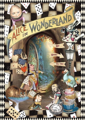 Alice In Wonderland E Designer Cotton Fabric Quilt Block Multi-size