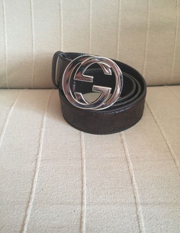 Ceinture Gucci Interlocking Guccissima Cuir Marron Boucle ArgentÃ©E