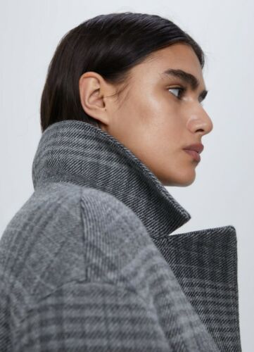 Pre-owned Zara Women's Large Gray Plaid Wool Coat