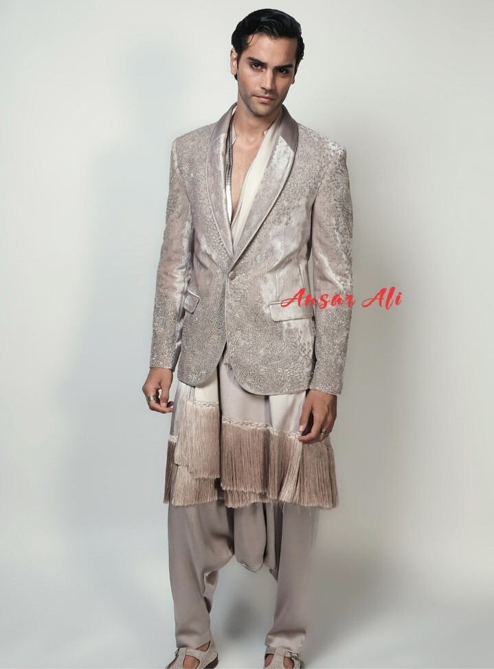 Pre-owned Art Men's Designer 2pc Suit Custom Made Embroidered Wedding Cocktail And Prom Outfit In Same Picture