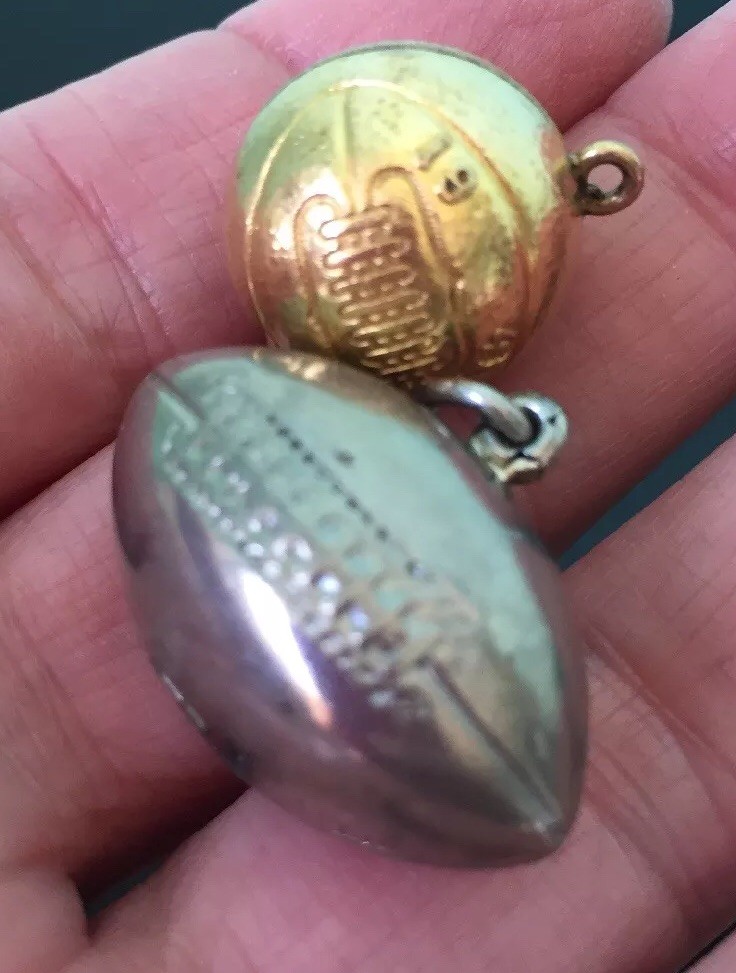 vintage rolled gold plate basketball silver football charms dated 1941
