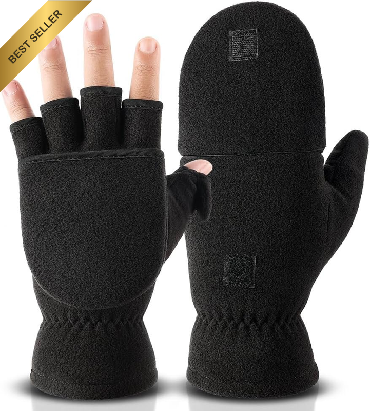 Thermal Winter Flip Top Convertible Mittens Windproof Polar Fleece Gloves