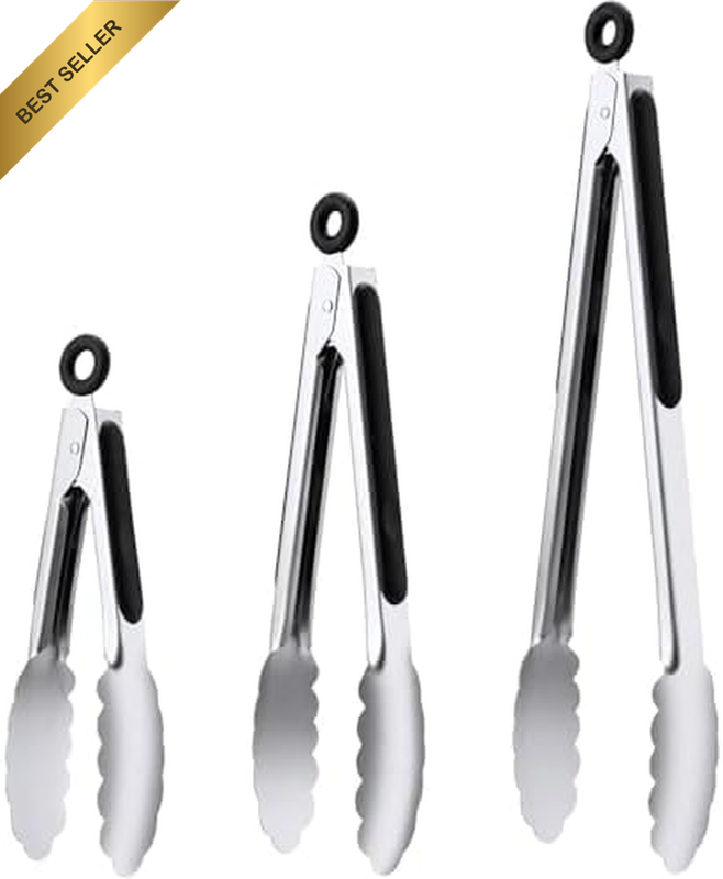 3PCS Stainless Steel Tongs Set 7 9 12In Heat Resistant Cooking BBQ Grill