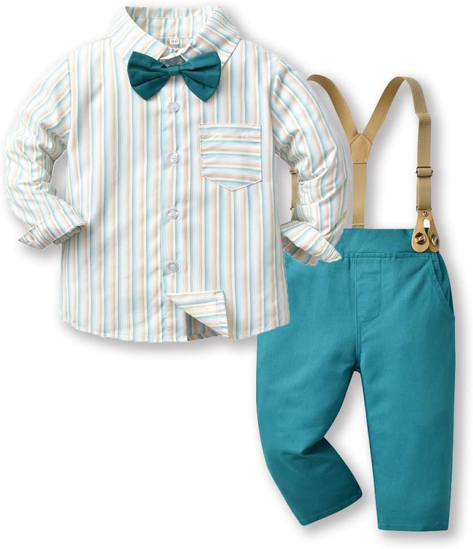 Toddler Dress Suit Baby Boys Gentleman Clothes Sets Bow Ties Shirts Suspenders