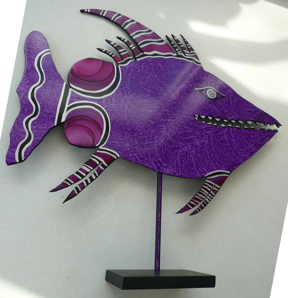 Vintage Original Artwork Signed Thick Painted Metal Fish